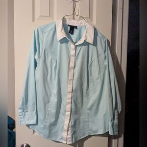Lane Bryant Sky Blue and White Button Down Shirt